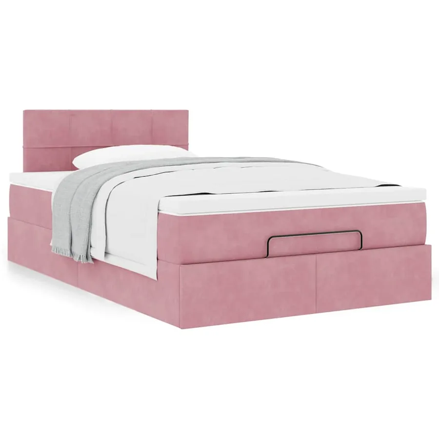 Lit ottoman avec matelas rose 120x190 cm velours - 4
