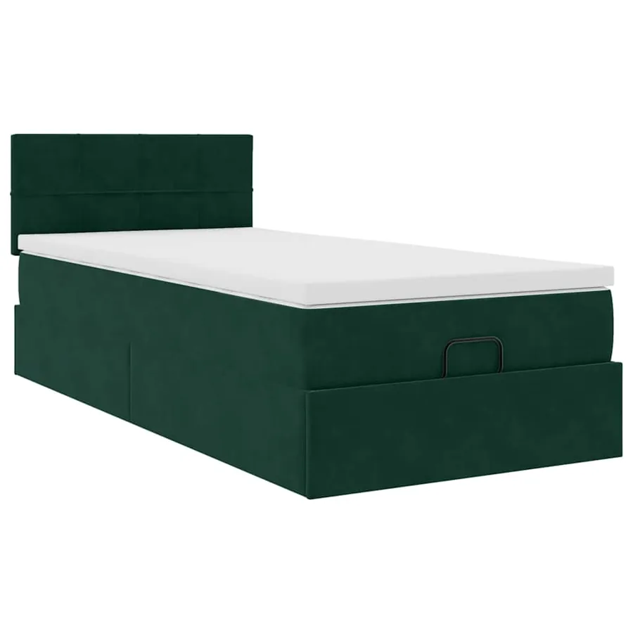 Cadre de lit ottoman avec matelas vert foncé 90x190 cm velours - 5