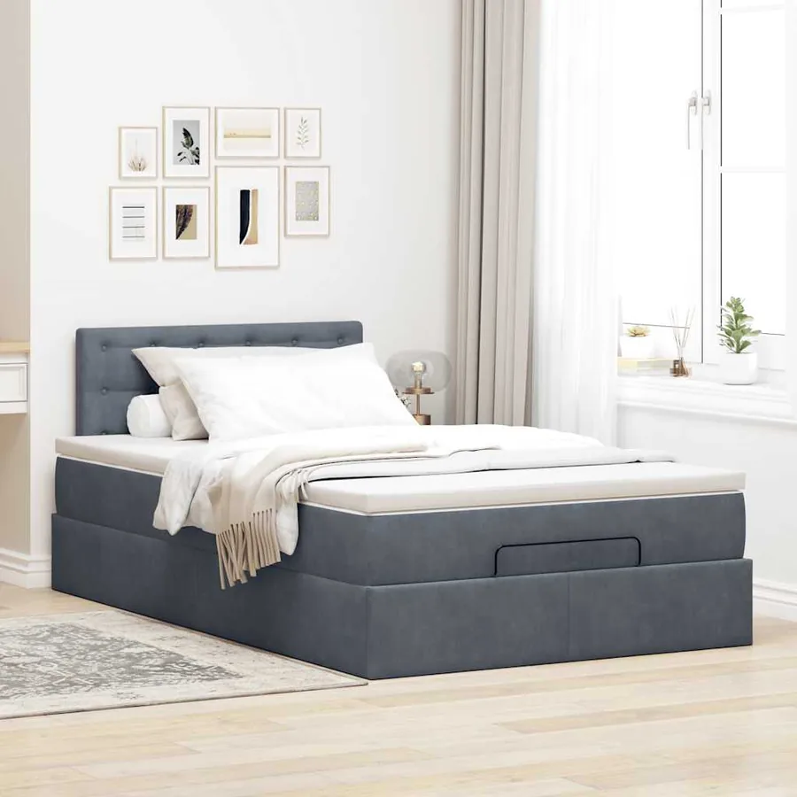 Lit ottoman avec matelas gris foncé 120x190 cm velours - 3