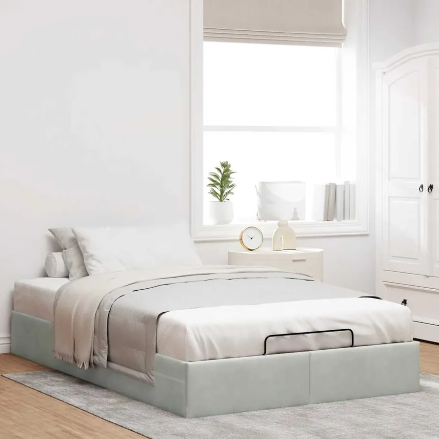 Cadre de lit ottoman sans matelas gris clair 120x190 cm velours - 3