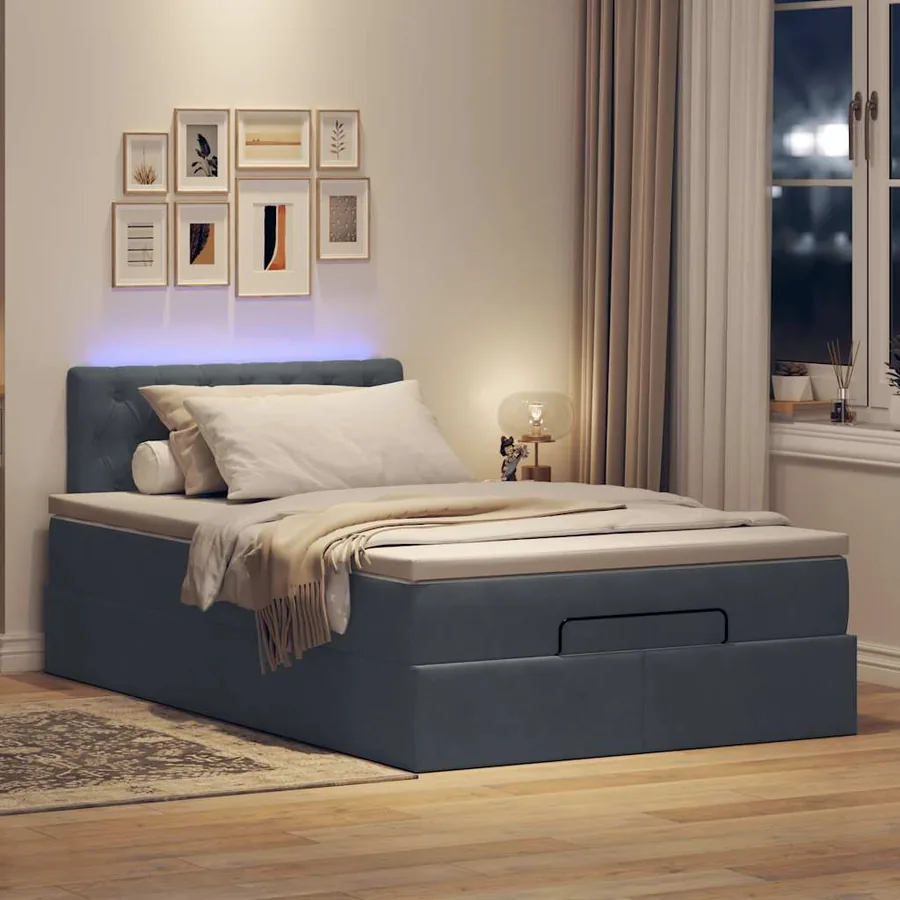Lit ottoman avec matelas et LED gris foncé 90x200cm - 3