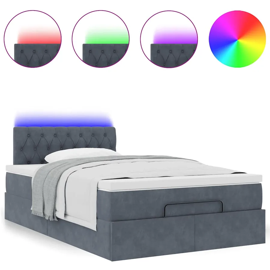 Lit ottoman avec matelas et LED gris foncé 90x200cm - 5