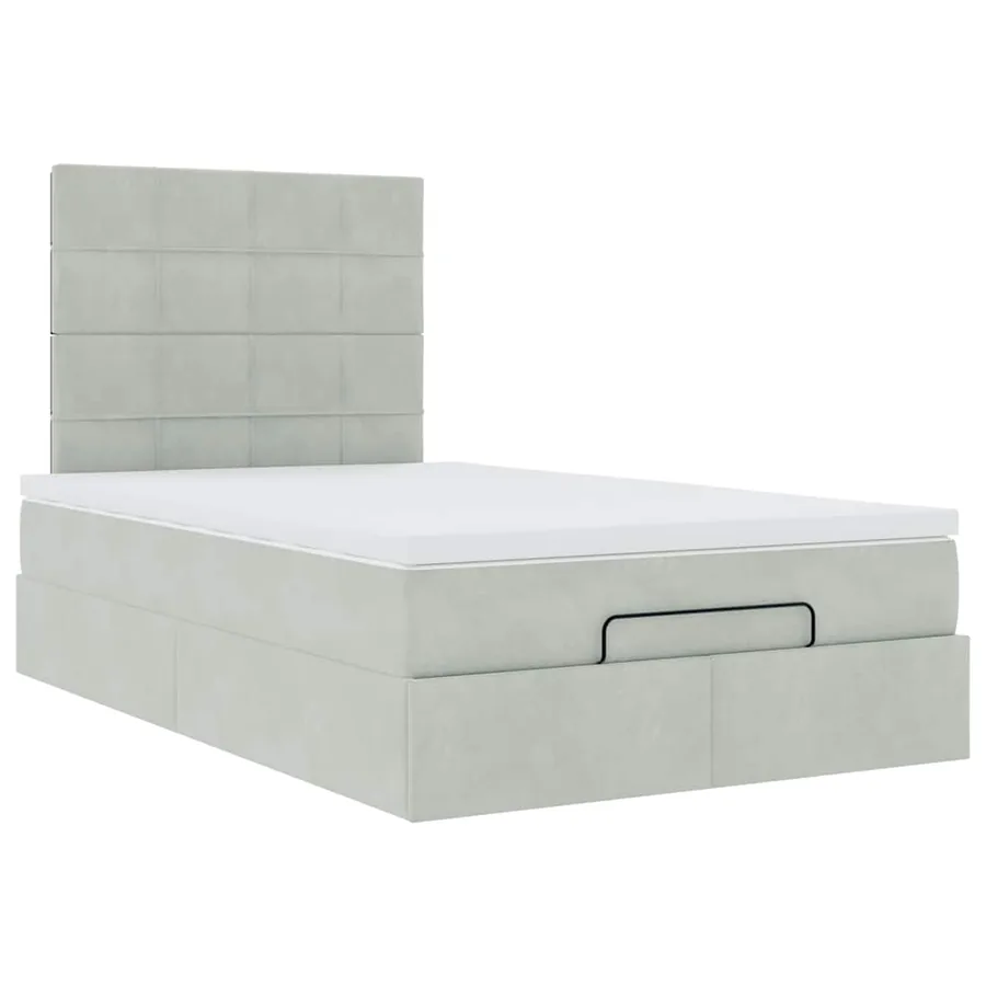 Cadre de lit ottoman et matelas gris clair 120x200 cm velours - 7