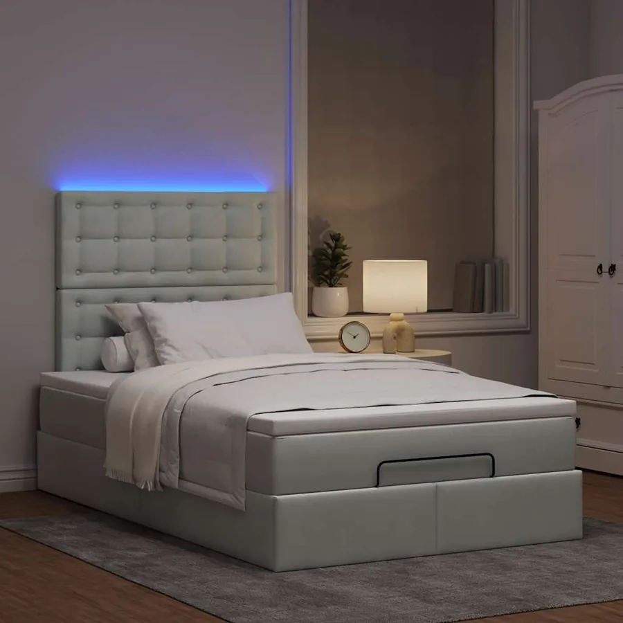 Cadre de lit ottoman et matelas gris clair 120x200 cm velours - 3