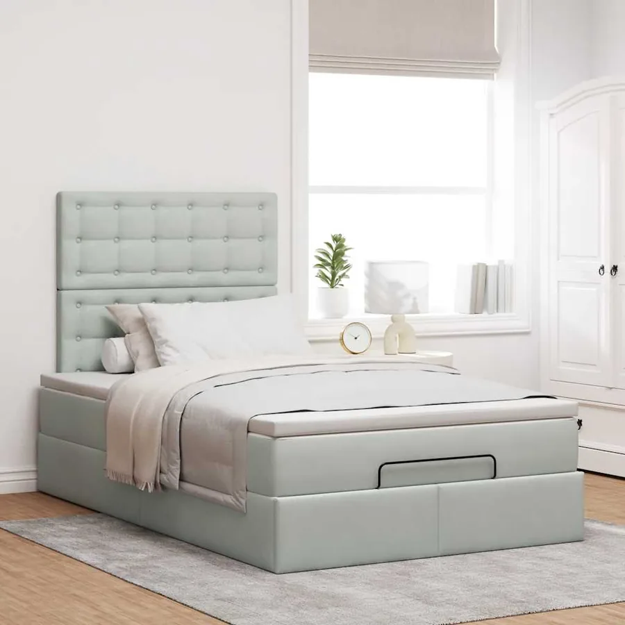 Cadre de lit ottoman et matelas gris clair 120x200 cm velours - 4