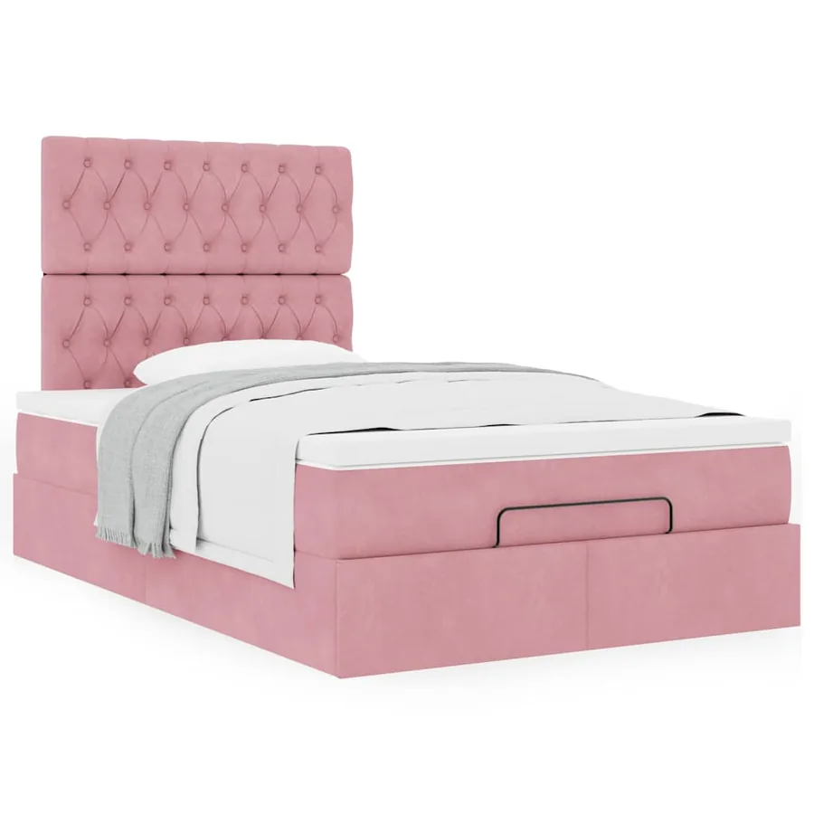 Cadre de lit ottoman avec matelas rose 120x190 cm velours - 4