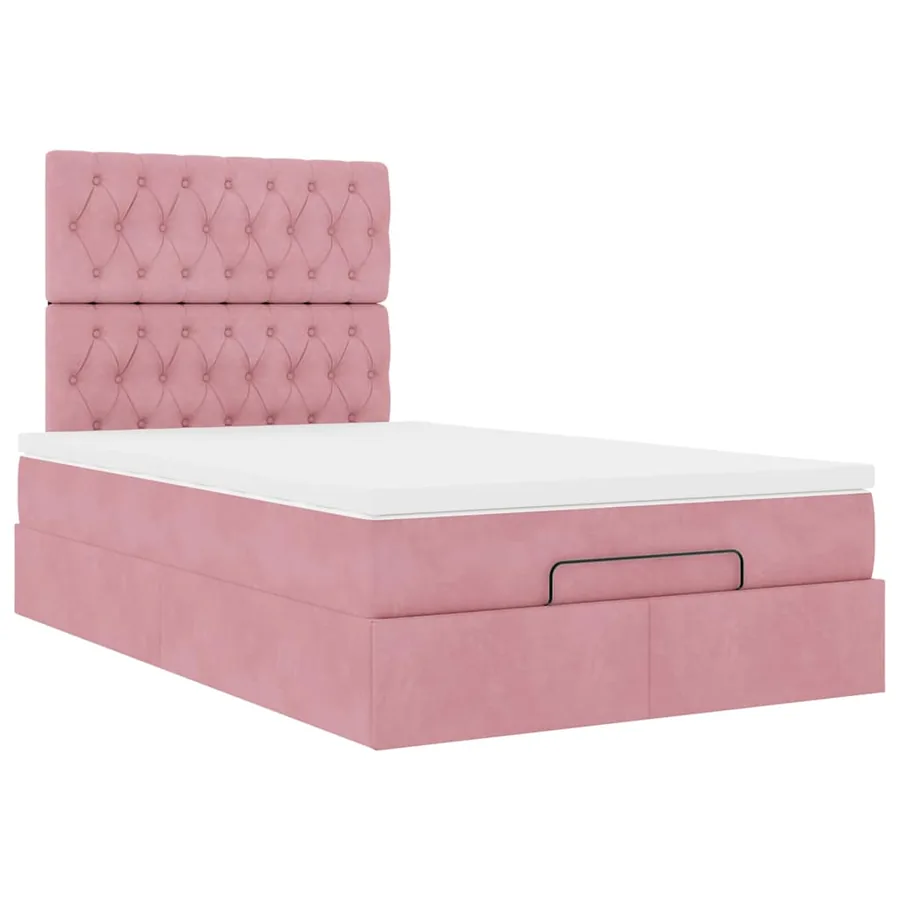 Cadre de lit ottoman avec matelas rose 120x190 cm velours - 6