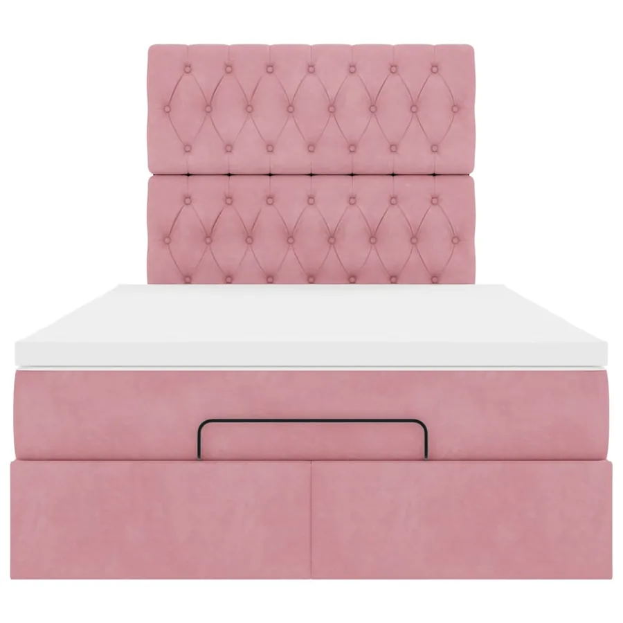 Cadre de lit ottoman avec matelas rose 120x190 cm velours - 7