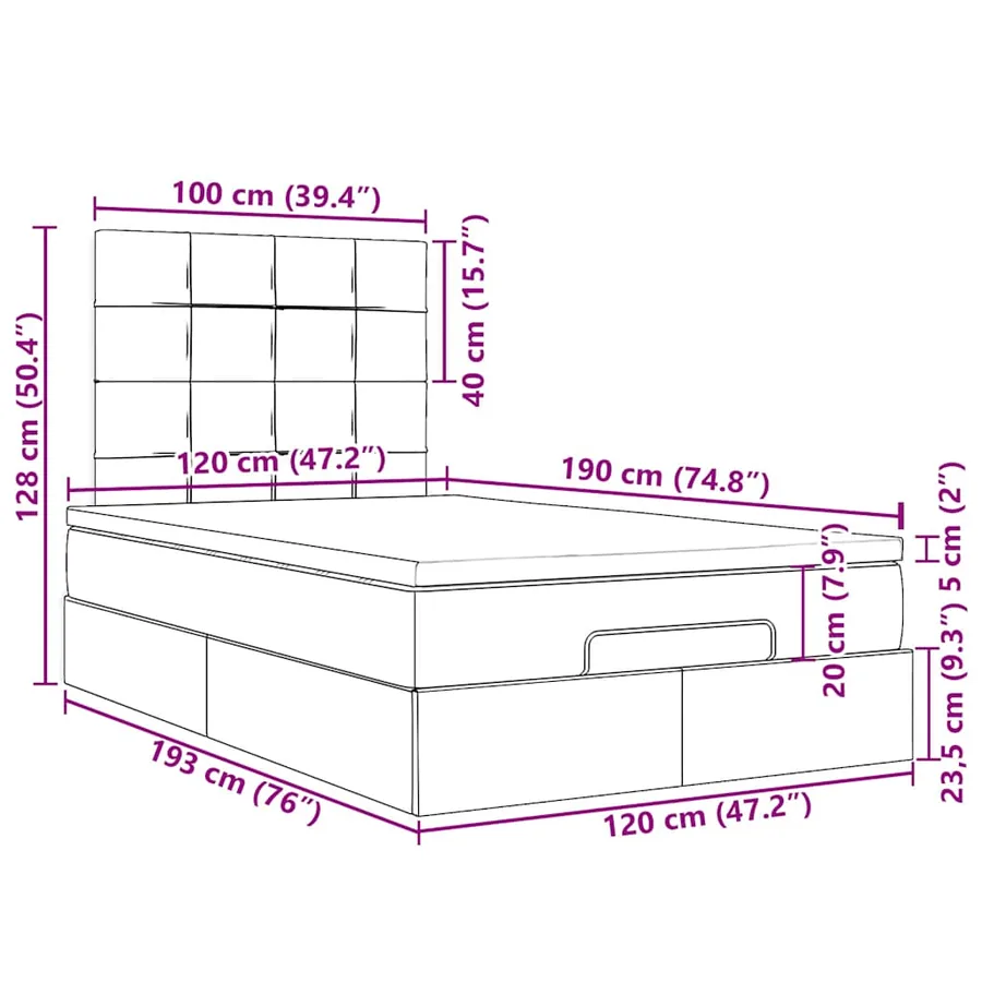 Cadre de lit ottoman avec matelas gris clair 120x190 cm velours - 18