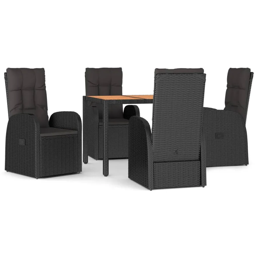 Ensemble à manger de jardin coussins 5pcs Noir Résine tressée - 2