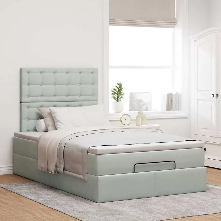 Cadre de lit ottoman et matelas gris clair 120x200 cm velours - 3