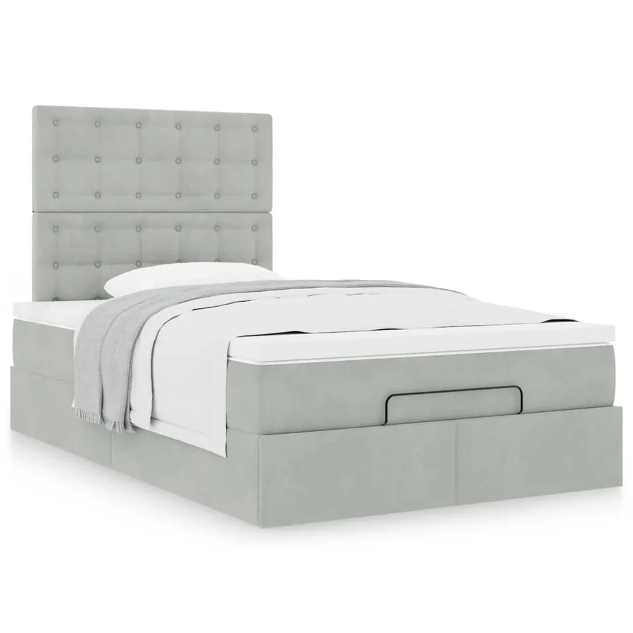 Cadre de lit ottoman et matelas gris clair 120x200 cm velours - 4