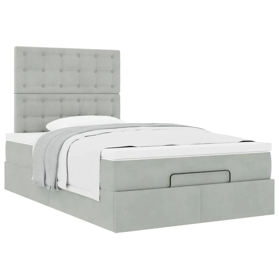 Cadre de lit ottoman et matelas gris clair 120x200 cm velours - 5