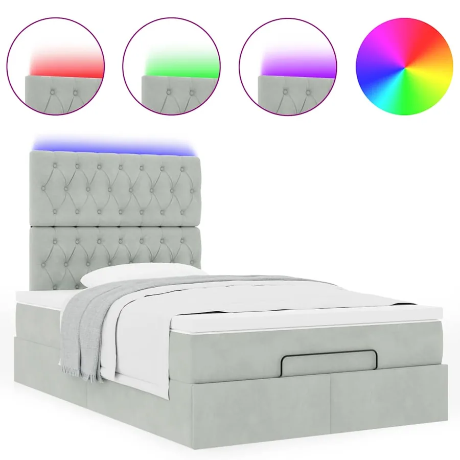 Cadre de lit ottoman et matelas gris clair 120x200 cm velours - 5