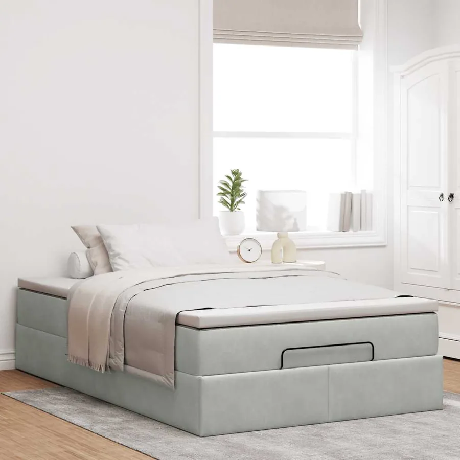 Lit ottoman avec matelas gris clair 120x190 cm velours - 3