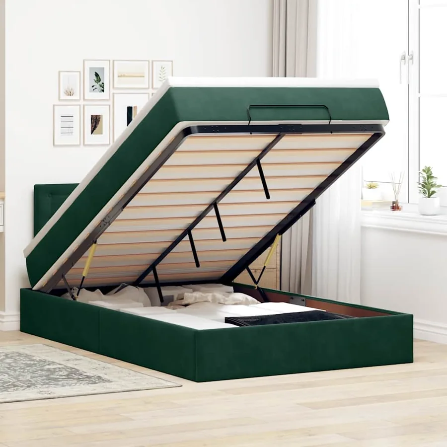 Lit ottoman avec matelas vert foncé 120x190 cm velours