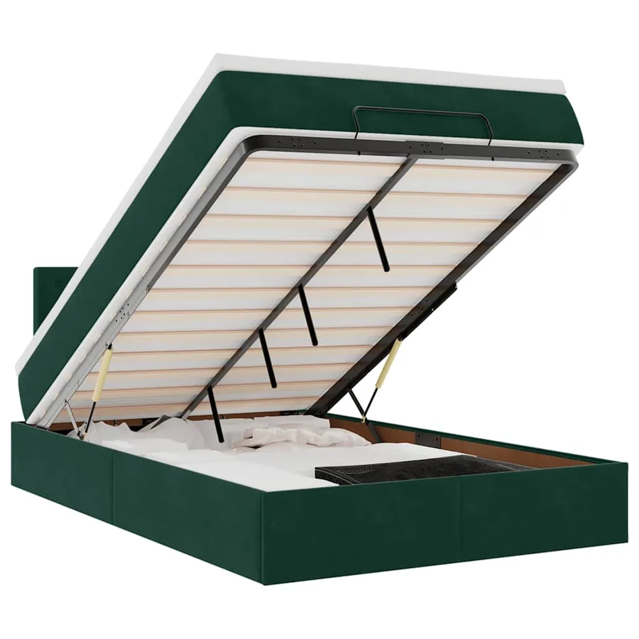 Lit ottoman avec matelas vert foncé 120x190 cm velours - 2
