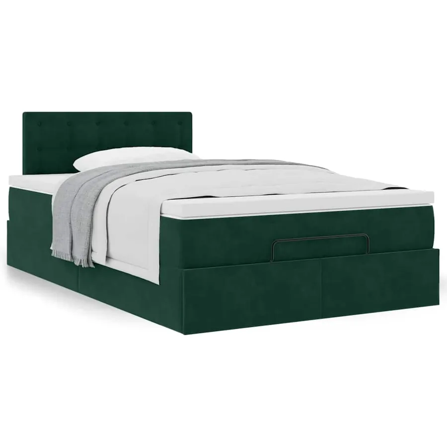 Lit ottoman avec matelas vert foncé 120x190 cm velours - 4