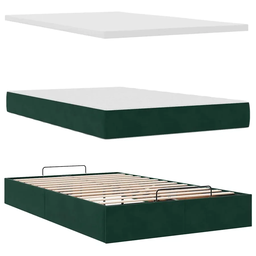 Lit ottoman avec matelas vert foncé 120x190 cm velours - 8