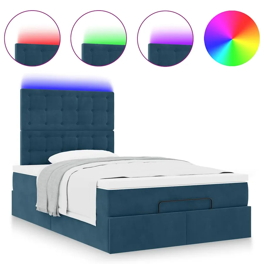 Cadre de lit ottoman avec matelas bleu foncé 120x190 cm velours - 5