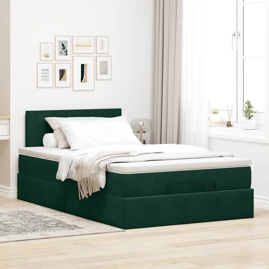Lit ottoman avec matelas et LED vert foncé 90x200cm velours - 4