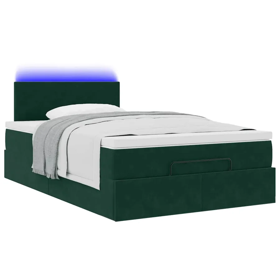 Lit ottoman avec matelas et LED vert foncé 90x200cm velours - 6