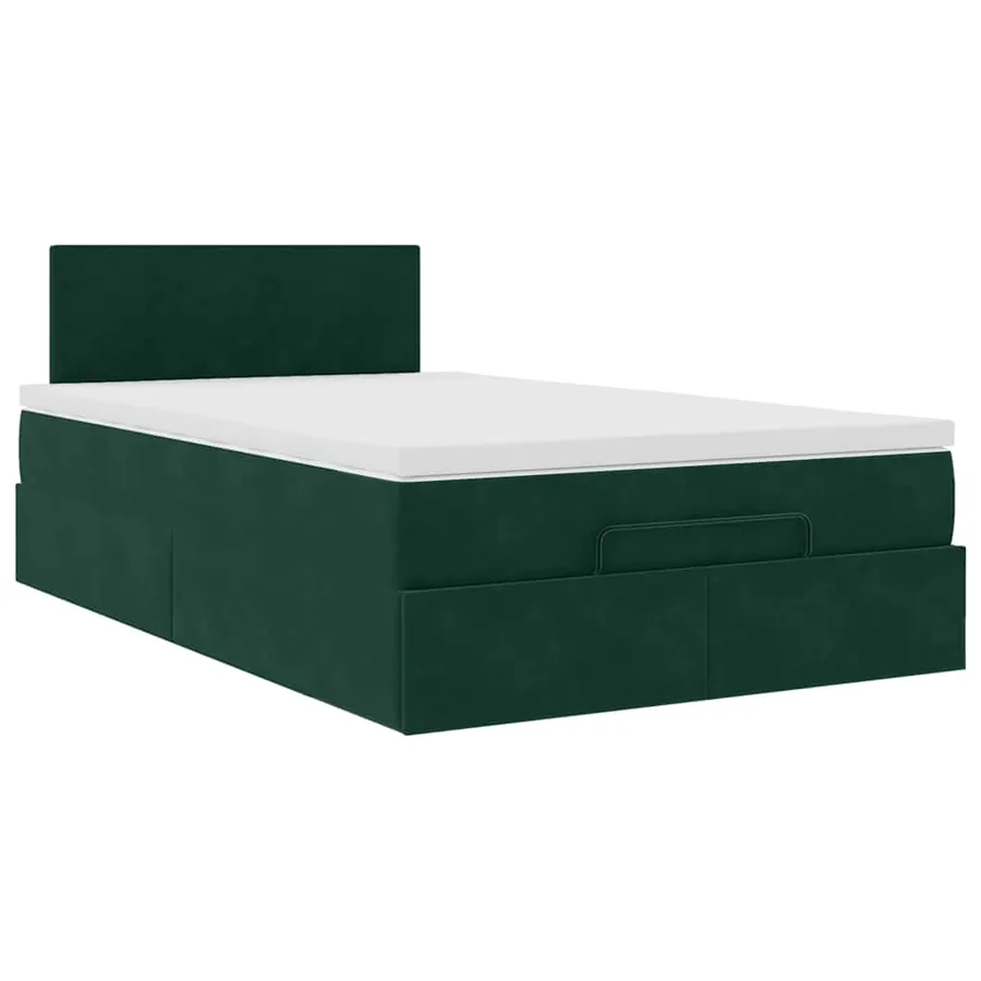 Lit ottoman avec matelas et LED vert foncé 90x200cm velours - 7