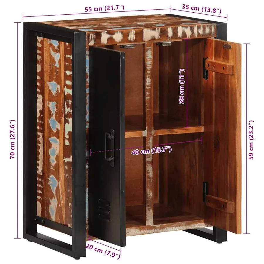 Buffet multicolore 55x35x70 cm bois massif récupération - 12