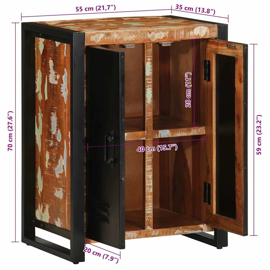 Buffet multicolore 55x35x70 cm bois massif récupération - 12