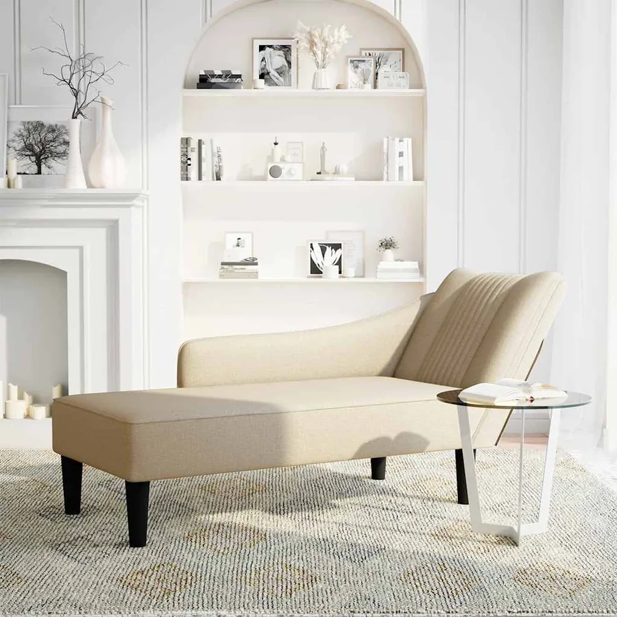 Fauteuil long avec accoudoir droit crème tissu - 2