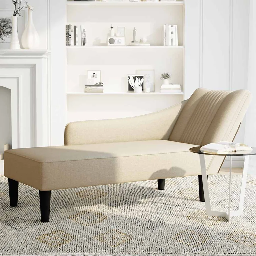 Fauteuil long avec accoudoir droit crème tissu - 3