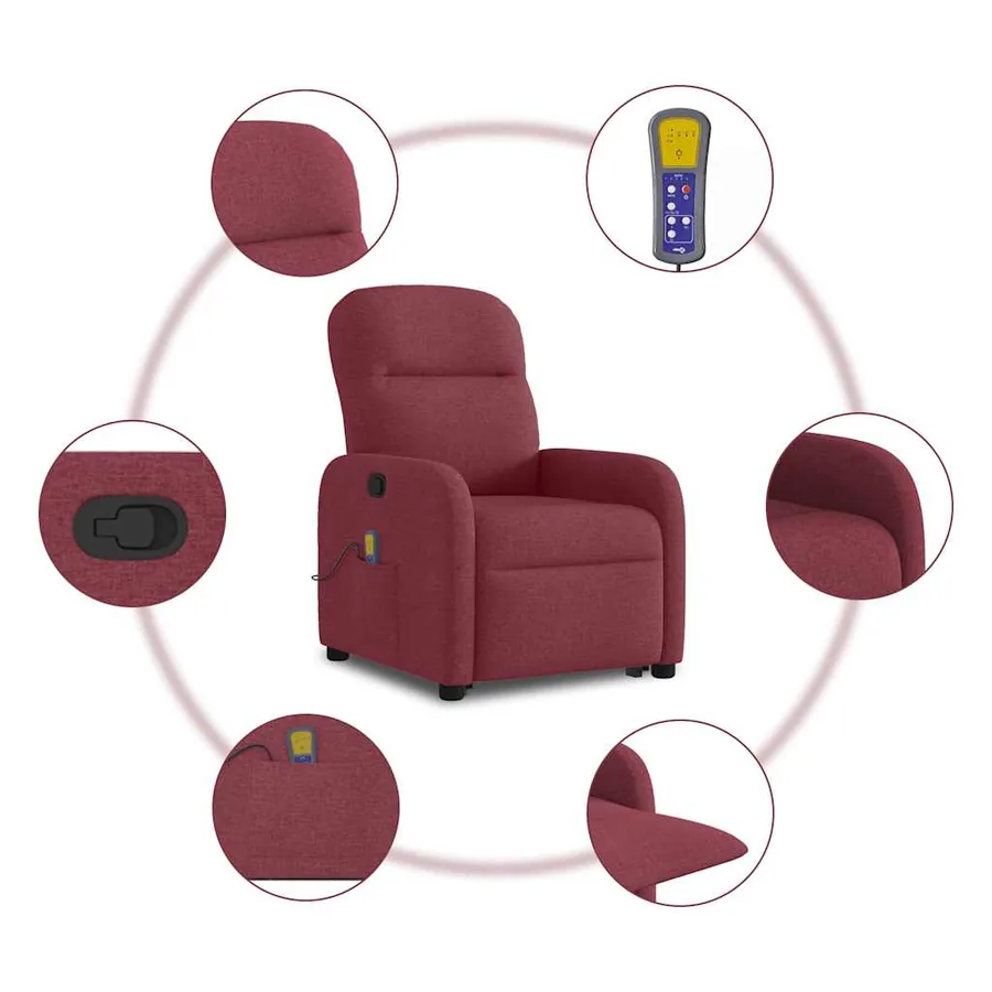 Fauteuil inclinable de massage Rouge bordeaux Tissu - 10