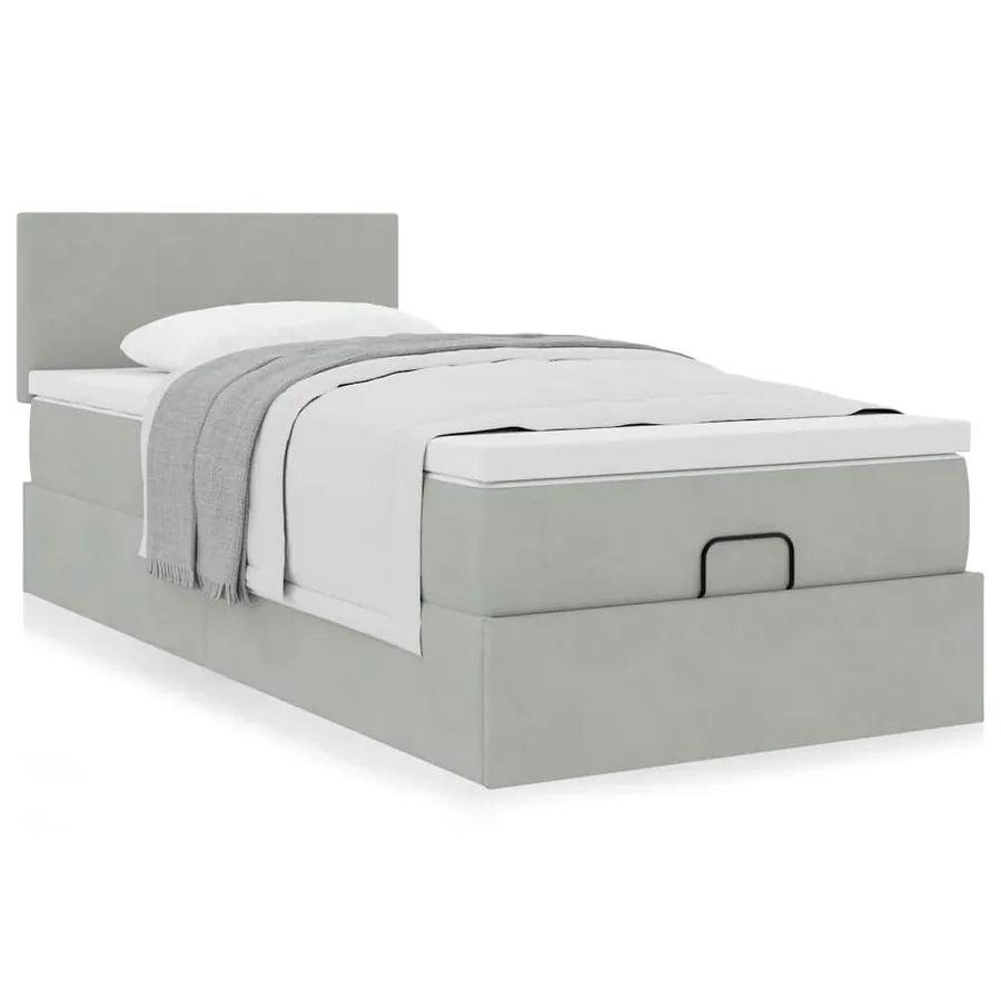 Cadre de lit ottoman et matelas gris clair 90x200 cm velours - 4