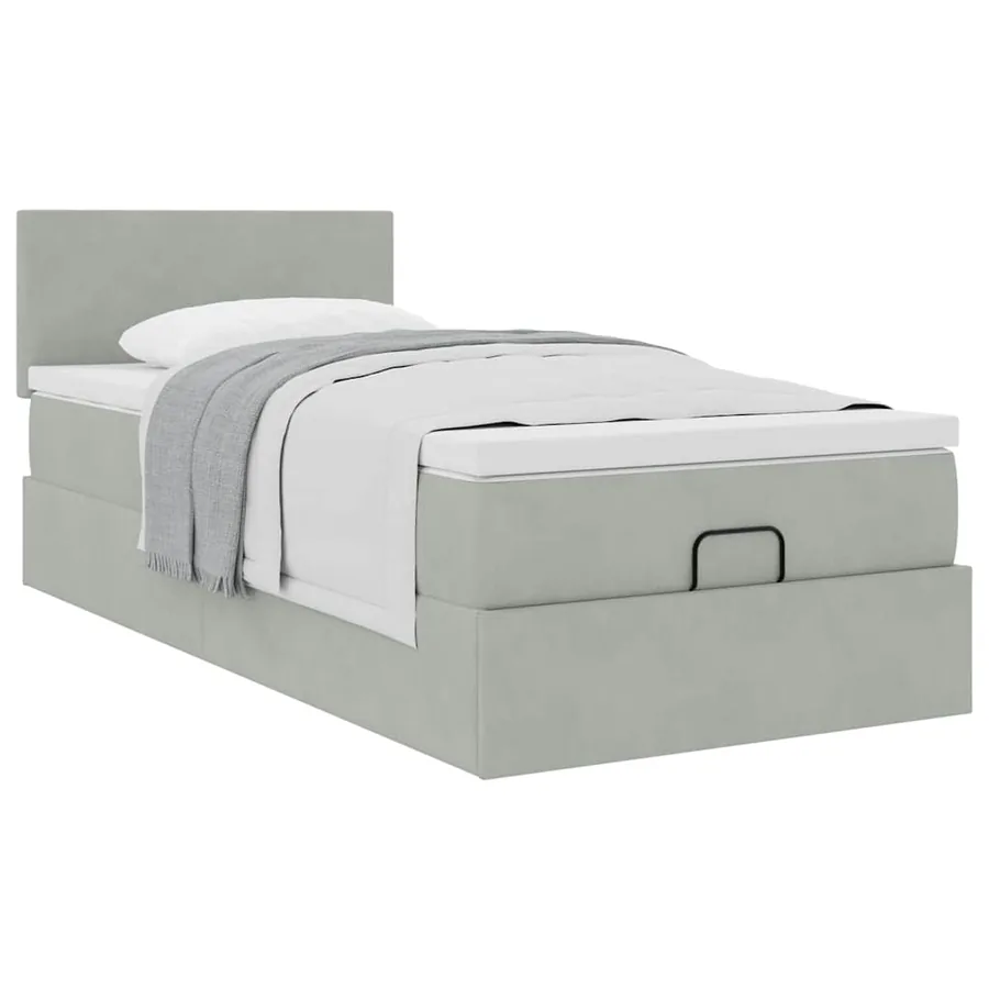 Cadre de lit ottoman et matelas gris clair 90x200 cm velours - 5