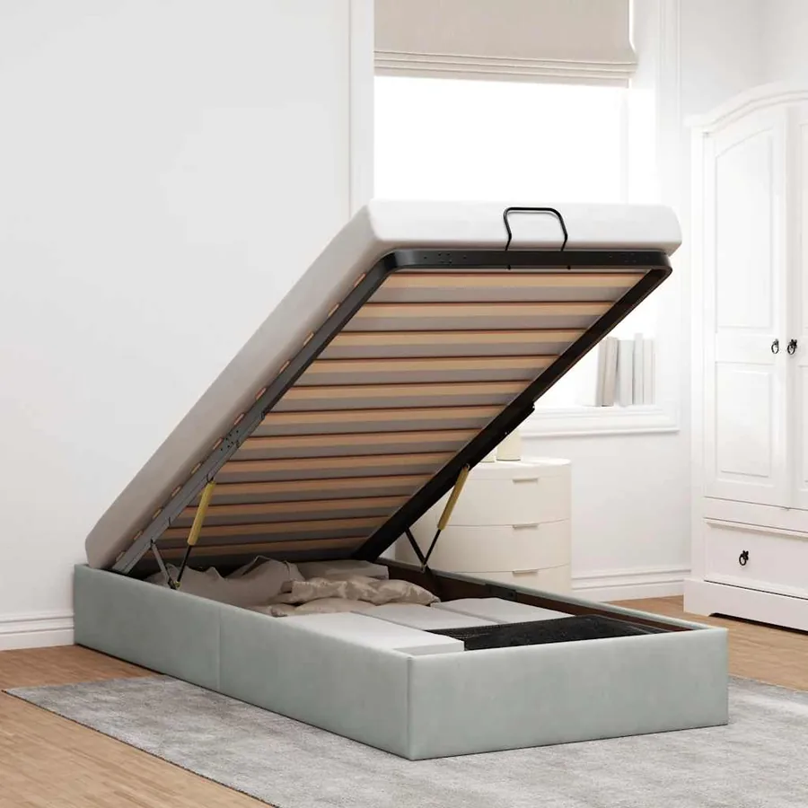 Cadre de lit ottoman sans matelas gris clair 90x200 cm velours