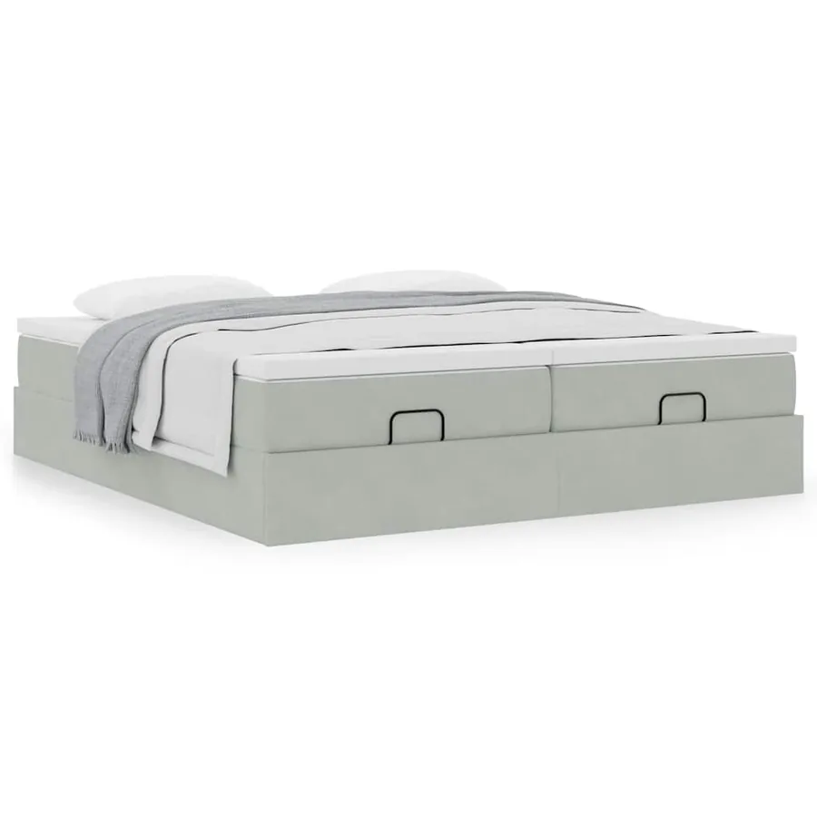 Cadre de lit ottoman et matelas gris clair 180x200cm velours - 4