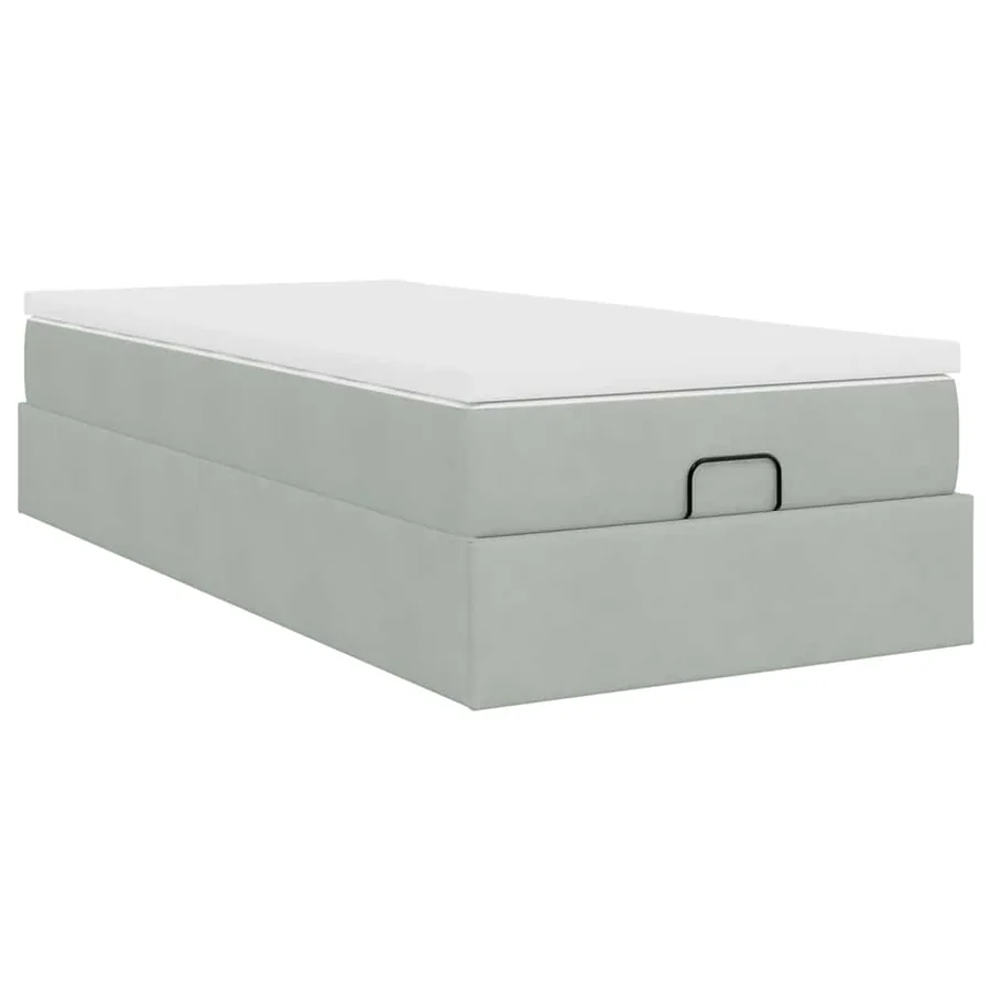 Cadre de lit ottoman et matelas gris clair 90x200 cm velours - 10
