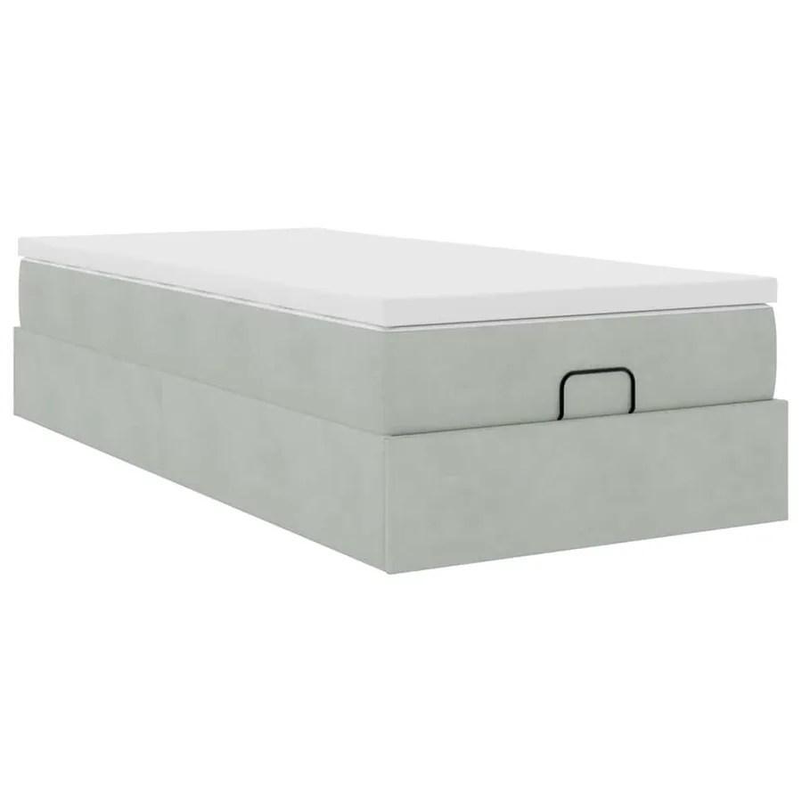 Cadre de lit ottoman et matelas gris clair 90x200 cm velours - 6