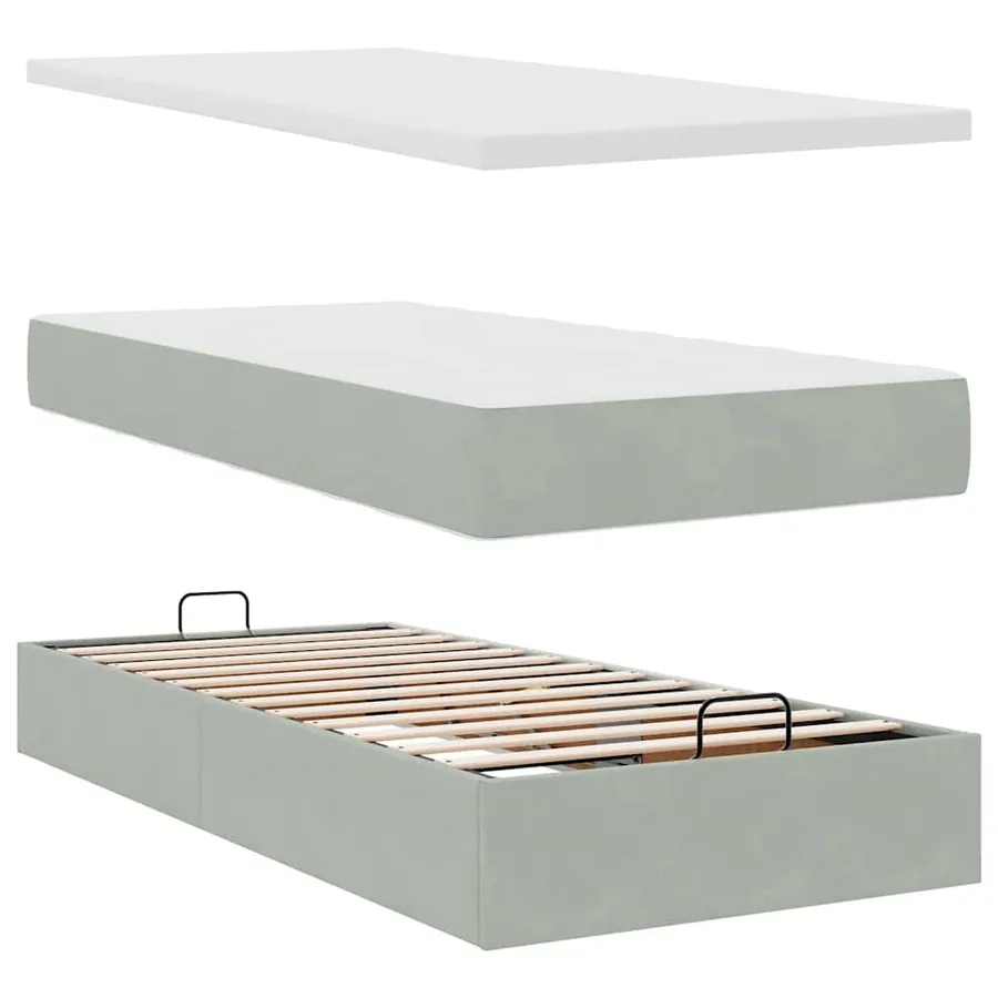 Cadre de lit ottoman et matelas gris clair 90x200 cm velours - 8