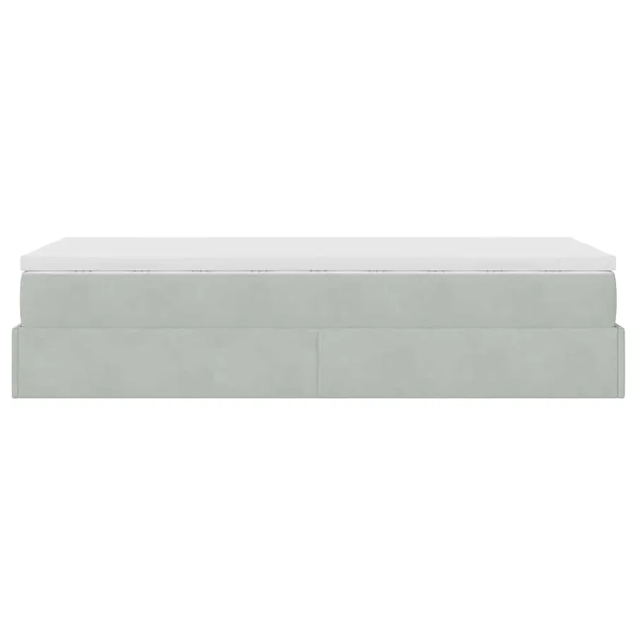 Cadre de lit ottoman et matelas gris clair 90x200 cm velours - 9