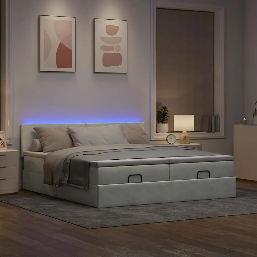 Cadre de lit ottoman et matelas gris clair 180x200cm velours - 3