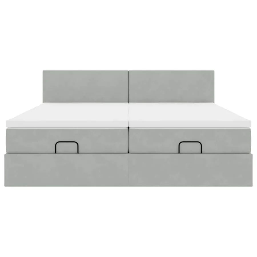 Cadre de lit ottoman et matelas gris clair 180x200cm velours - 8