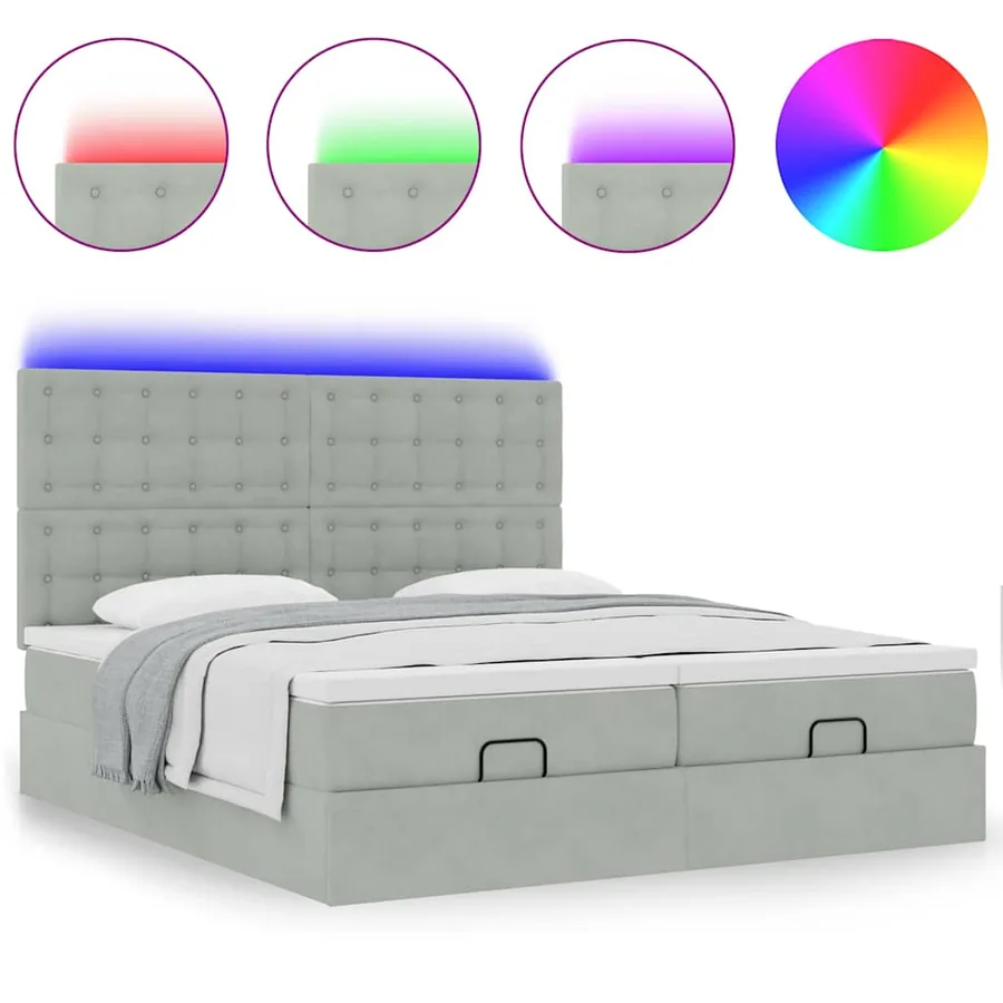 Cadre de lit ottoman et matelas gris clair 180x200cm velours - 5