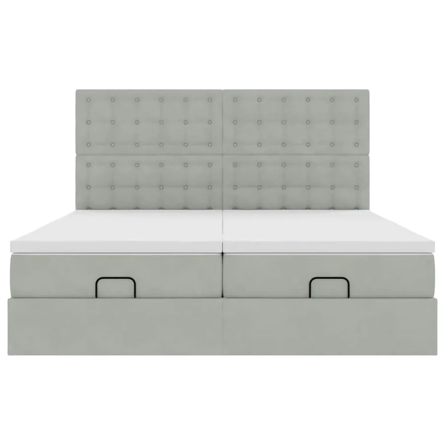 Cadre de lit ottoman et matelas gris clair 180x200cm velours - 8