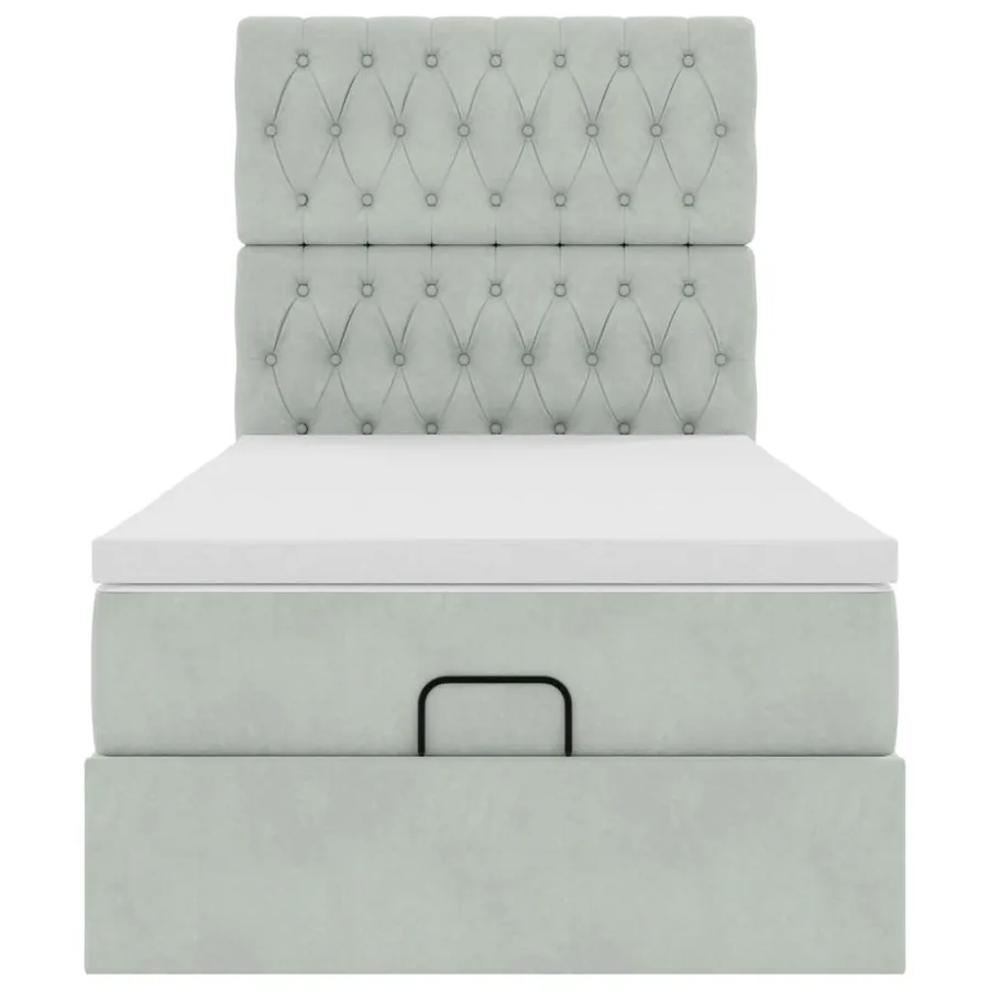 Cadre de lit ottoman et matelas gris clair 90x200 cm velours - 7