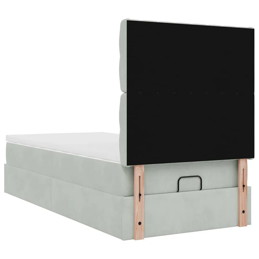 Cadre de lit ottoman et matelas gris clair 90x200 cm velours - 9