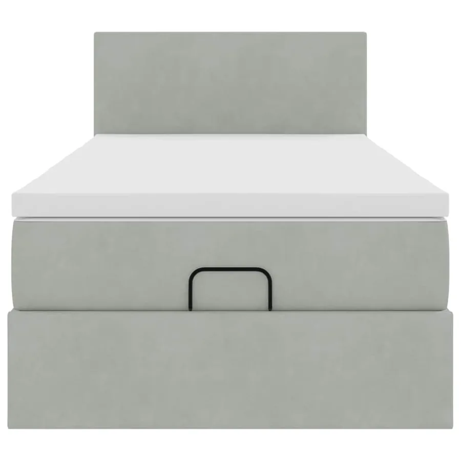 Cadre de lit ottoman et matelas gris clair 90x200 cm velours - 6
