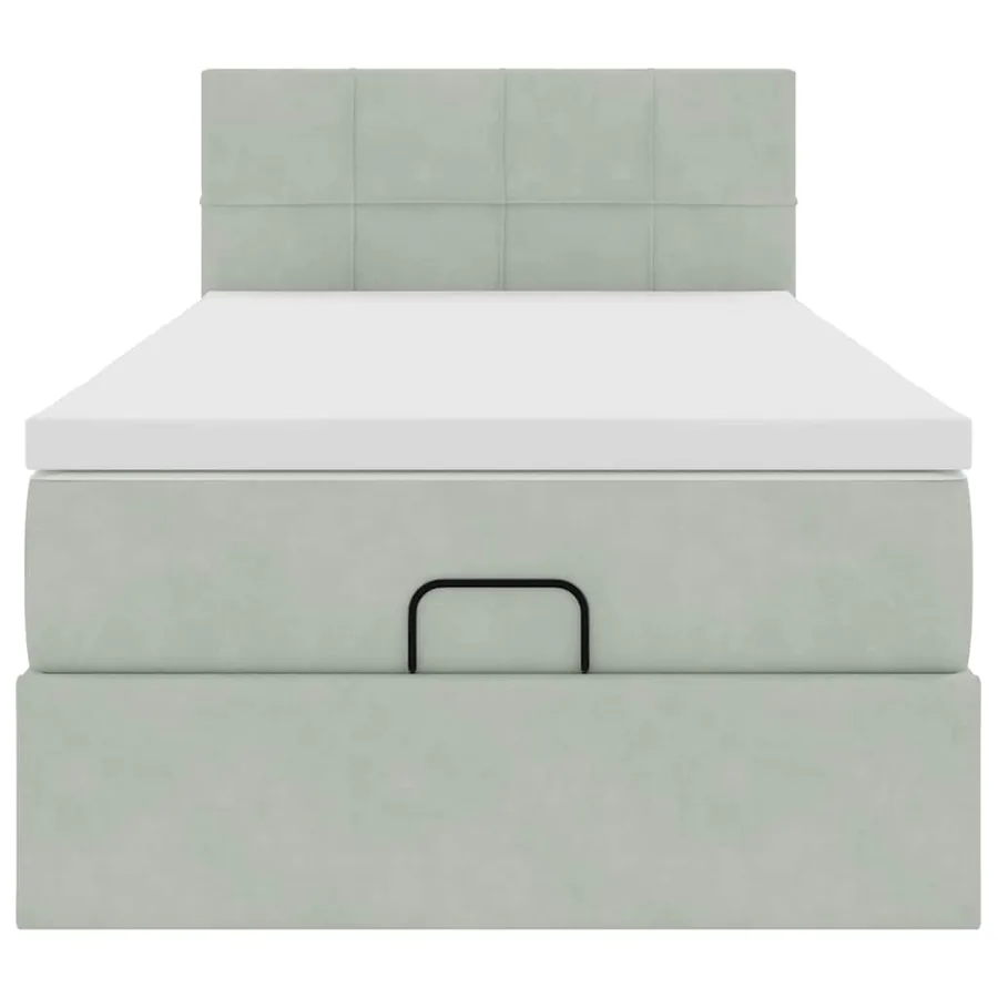 Cadre de lit ottoman et matelas gris clair 90x200 cm velours - 7