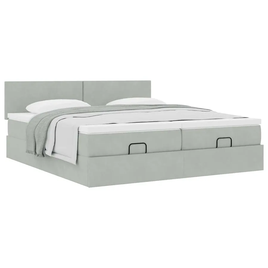 Cadre de lit ottoman et matelas gris clair 180x200cm velours - 5