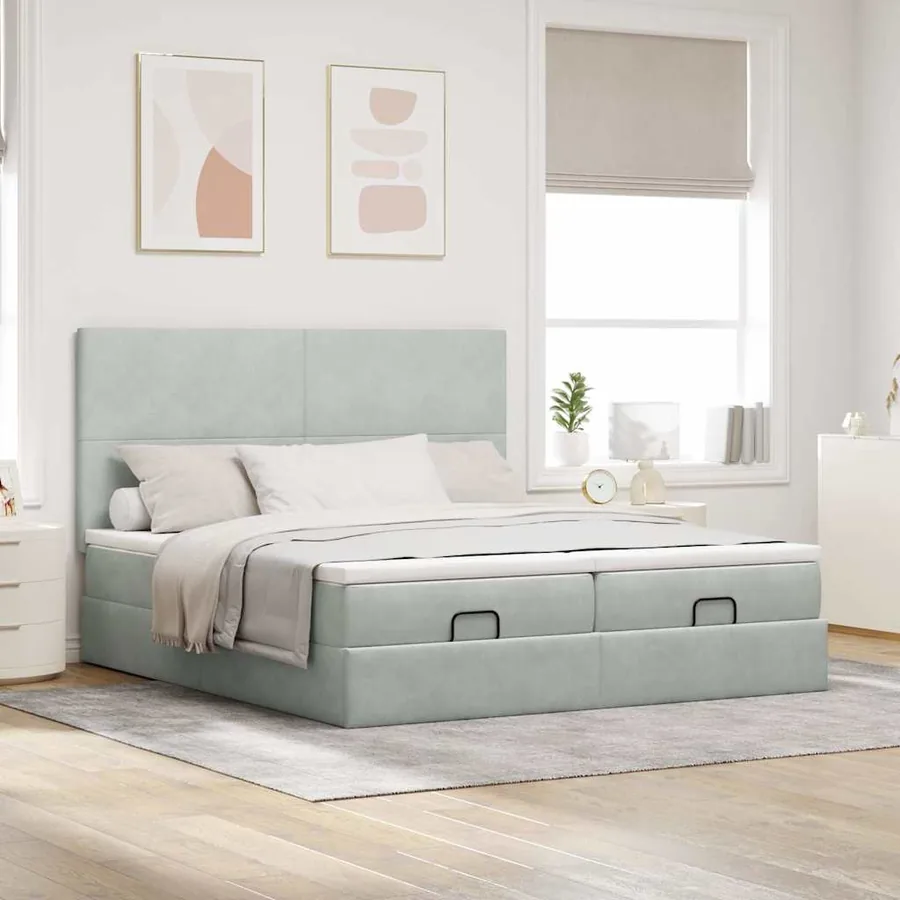 Cadre de lit ottoman et matelas gris clair 180x200cm velours - 3
